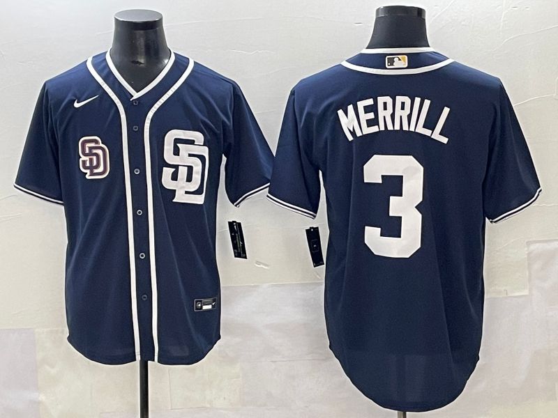 Men 2025 San Diego Padres 3 Merrill Dark Blue Game Nike MLB Jersey style 9